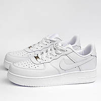 Nike Air Force 1 мужские демисезонные белые кроссовки на шнурках.Весенние мужские кожаные кроссы