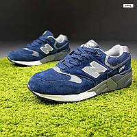 New Balance мужские демисезонные синие кроссовки на шнурках. Весенние мужские замшевые кроссы