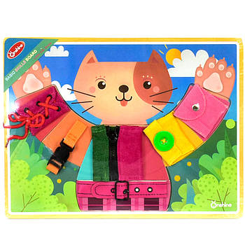 Бізіборд дерев'яний "Кішечка" (гаманець, ремінь, шнурівка) З 37154