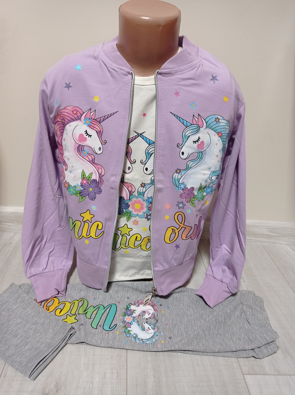 Дитячий спортивний костюм "Поні єдиноріг" для дівчинки Туреччина на 2-5 років трійка кофта з футболкою та штанами