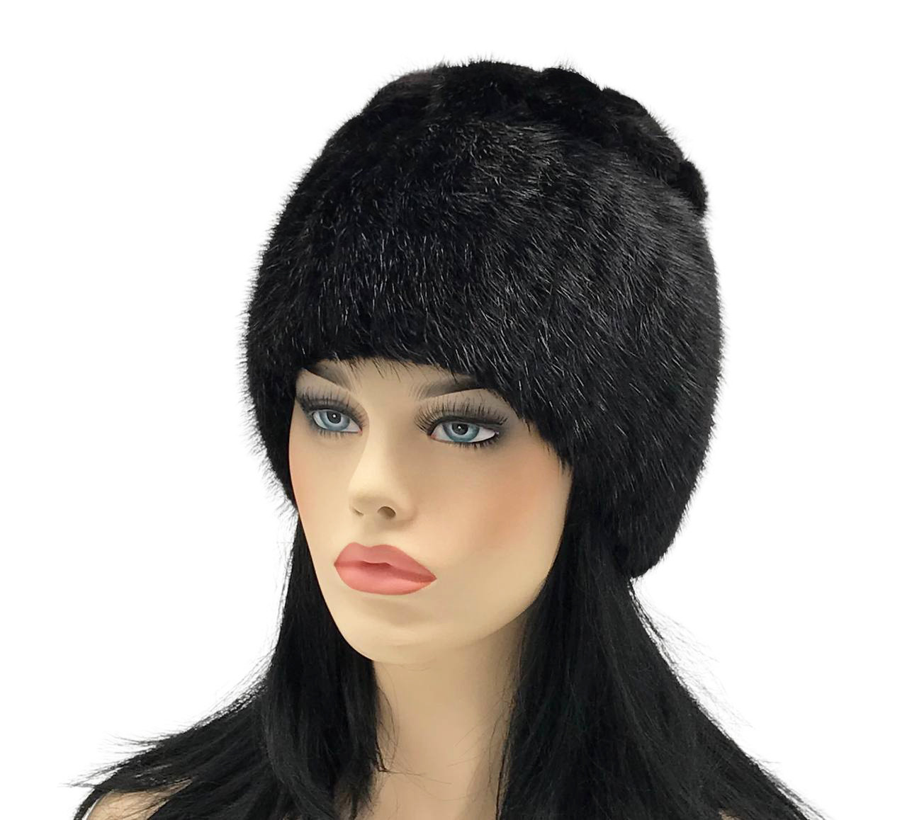 Хутряна шапка з нашивної норки "Ананас" (чорна)