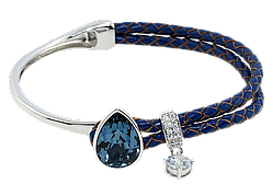 Браслет Xuping Родій із кристалами Swarovski "Шкіряний синій шнур із кристалом Montana" довжина 17см