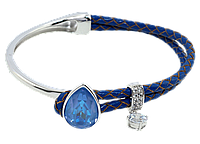 Браслет Xuping Родий с кристаллами Swarovski "Кожаный синий шнур с кристаллом Ocean Delite" длина 17см