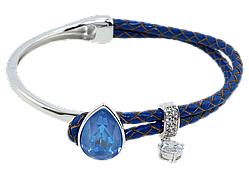 Браслет Xuping Родій із кристалами Swarovski "Шкіряний синій шнур із кристалом Ocean Delite" довжина 17см