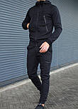 Спортивний костюм чоловічий теплий весна-осінь-зима демісезонний з капюшоном на мікрофлісі чорний Туреччина. Живе фото, фото 2
