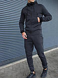 Спортивний костюм чоловічий теплий весна-осінь-зима демісезонний з капюшоном на мікрофлісі чорний Туреччина. Живе фото, фото 9