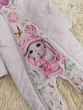 Теплий комбінезон для новонароджених дівчаток 56-62 розмір, принт Зайченя, білий з рожевим, фото 3