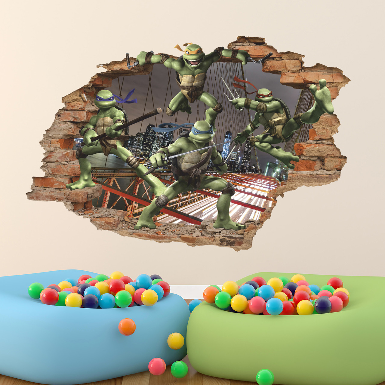 Інтер'єрна наклейка на стіну Черепашки ніндзя Oracal розмір 96х64см, фото 1