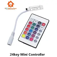 RGB контроллер 6A mini, 12-24V, с пультом IR 24 кнопки, для светодиодной RGB ленты, 3 канала по 2А,