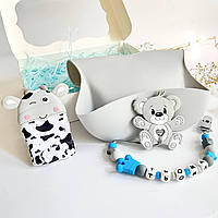 Подарки для новорожденных с именной игрушкой грызунок Мишка , на выписку, крестины, полгода, для мальчика.