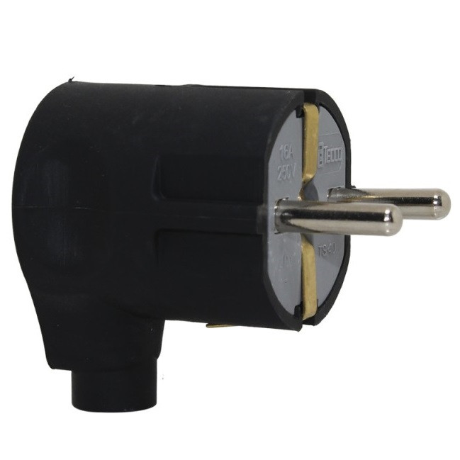 Штепсельна кутова вилка ТЕССО каучук із заземленням 16А, 250B~ Чорна, фото 1