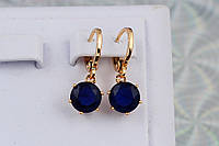 Сережки підвіски Xuping Jewelry з синіми каменями діаметру 8 мм сережки 2,2 см золотисті