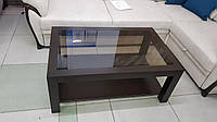 Стильний журнальний столик із дерев'яними ніжками та скляною стільницею Еталон ДС-24 (тонований)