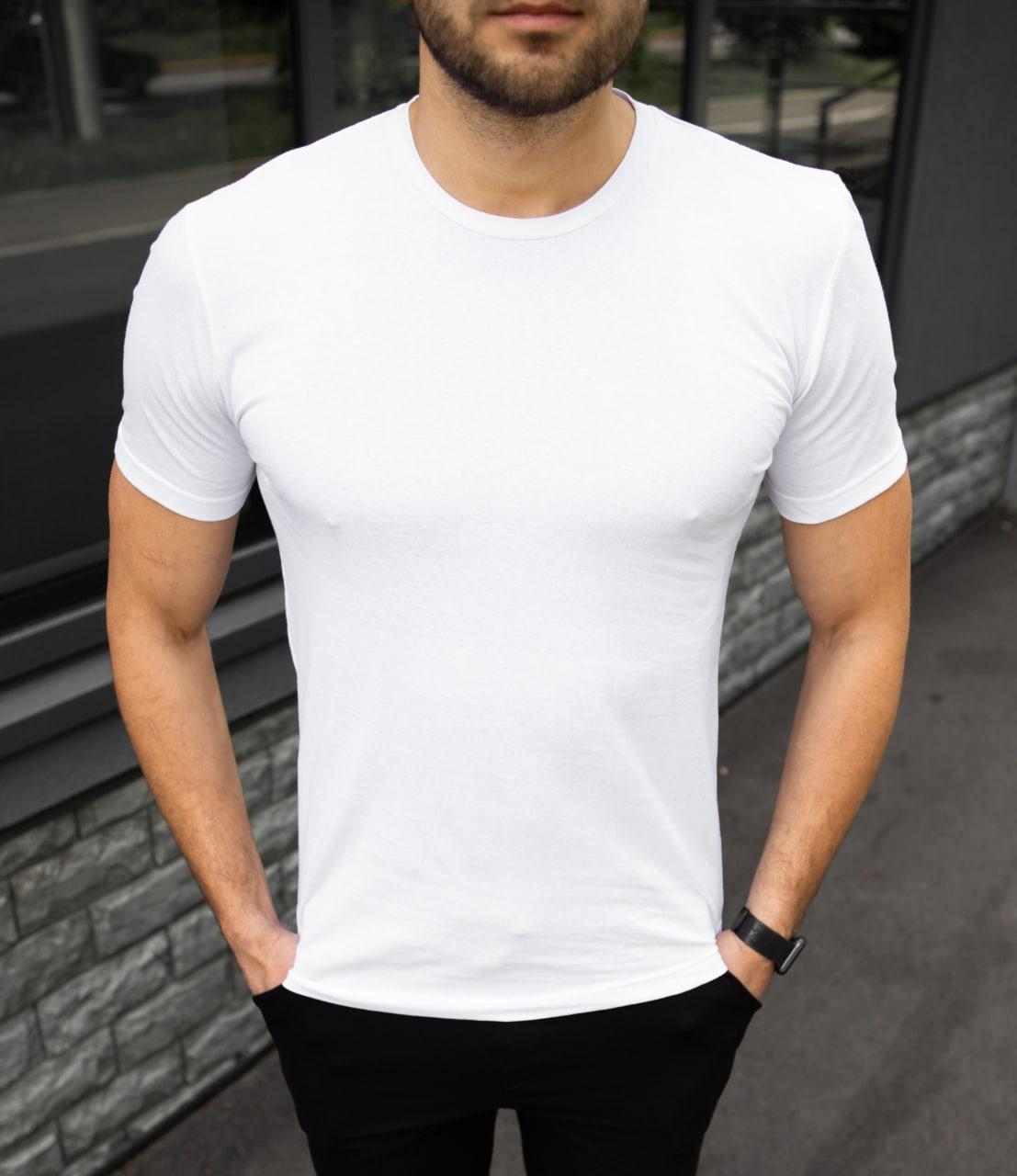 Чоловіча базова футболка біла однотонна бавовняна, фото 1