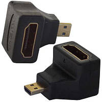 Перехідник, штекер micro HDMI - гніздо HDMI, кутовий, gold, пластик