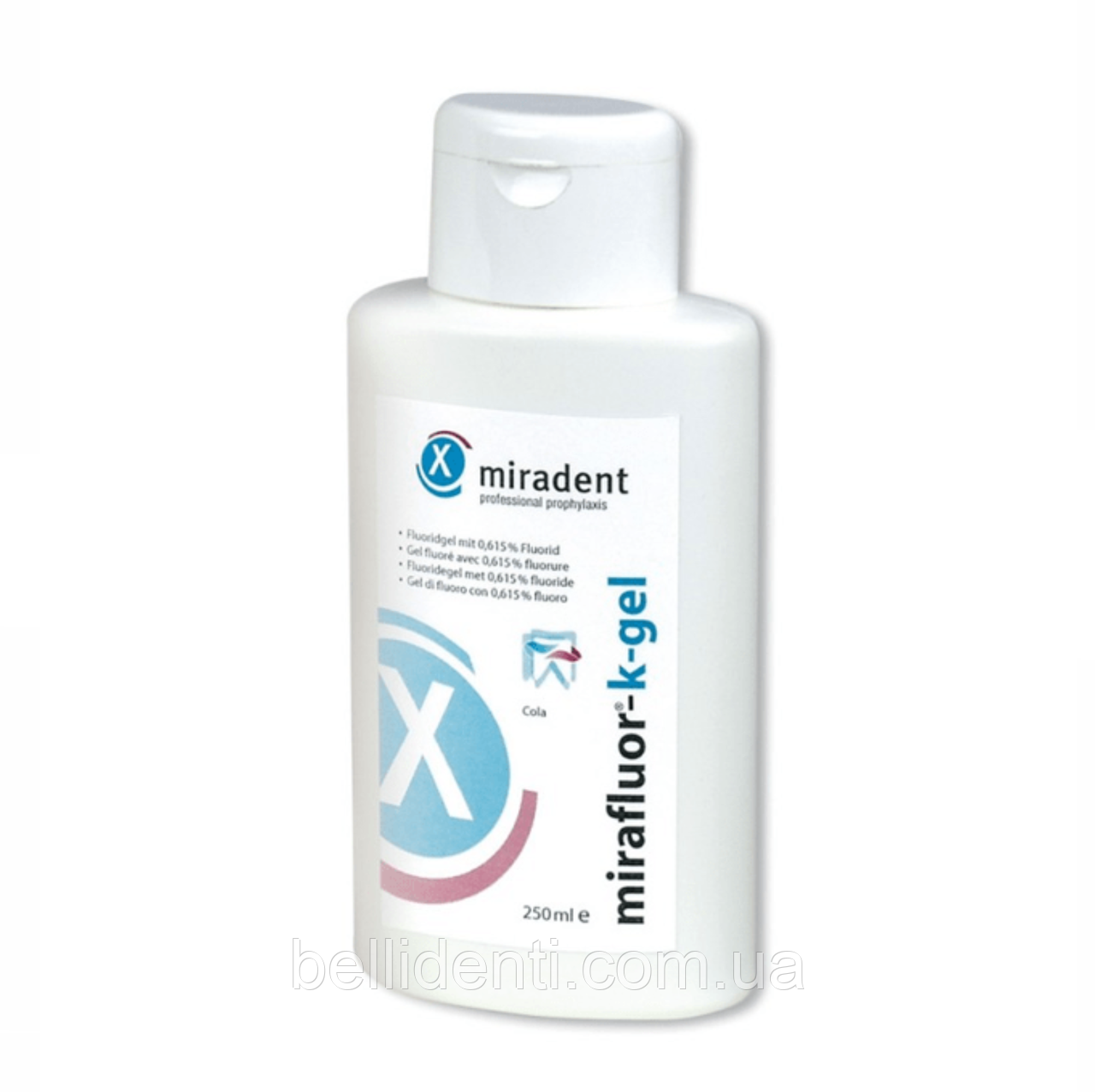 Фторидний гель miradent Mirafluor k-gel, зі смаком Cola (0,615%) дитячий (від 6 років), 250 мл