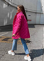 Женская стеганная куртка-пальто S-М M-L L-XL (42-44 44-46 46-48) осенняя весенняя демисезонная МАЛИНОВАЯ