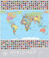Фотообои Флаги стран и карта мира