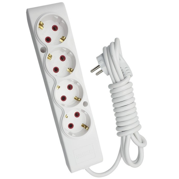 Подовжувач мережевий переноска 5 метрів ТЕССО на 4 розетки без вимикача без заземления |10A, 5m| Білий, фото 1