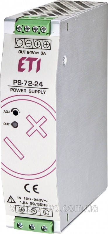 Блок живлення ETI PS-72-24 (Вхід: 100-240V AC / 140-340V DC Вихід: 24-28V DC / 75W / 3A), фото 1