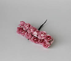 Паперові рожеві флористичні троянди, пучок 12шт, діаметр 2см