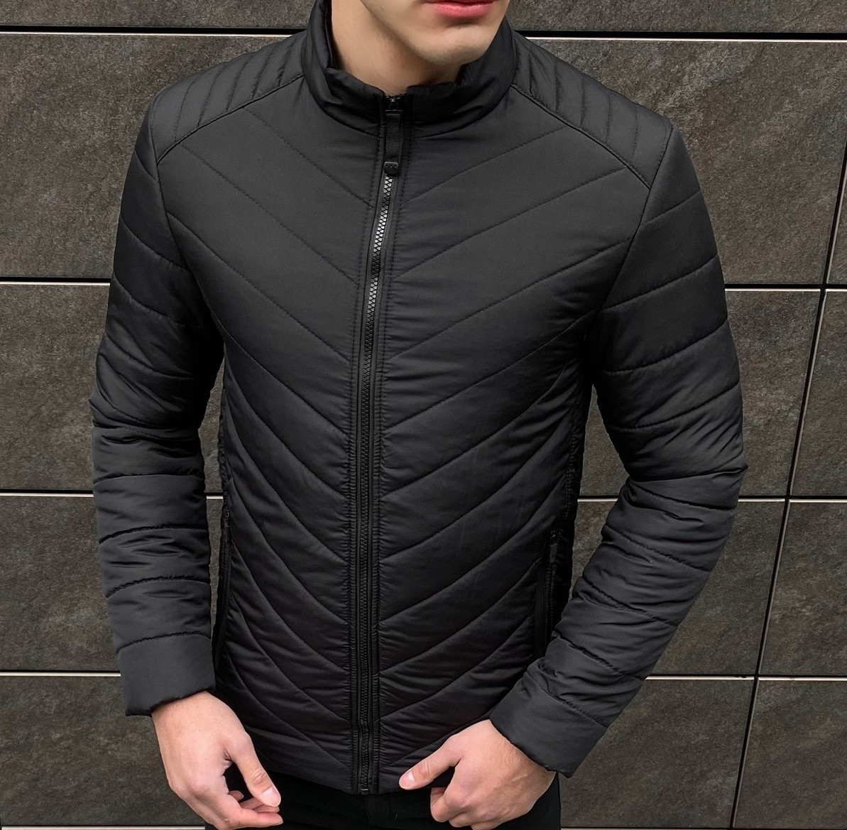 Куртка чоловіча весна-осінь стьобана Pobedov Jacket чорна Туреччина. Живе фото (весняна куртка), фото 1