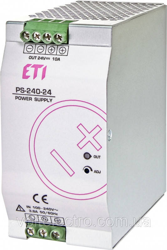 Блок живлення ETI PS-240-24 (Вхід: 100-240V AC / 140-340V DC Вихід: 24-28V DC / 240W / 10A), фото 1