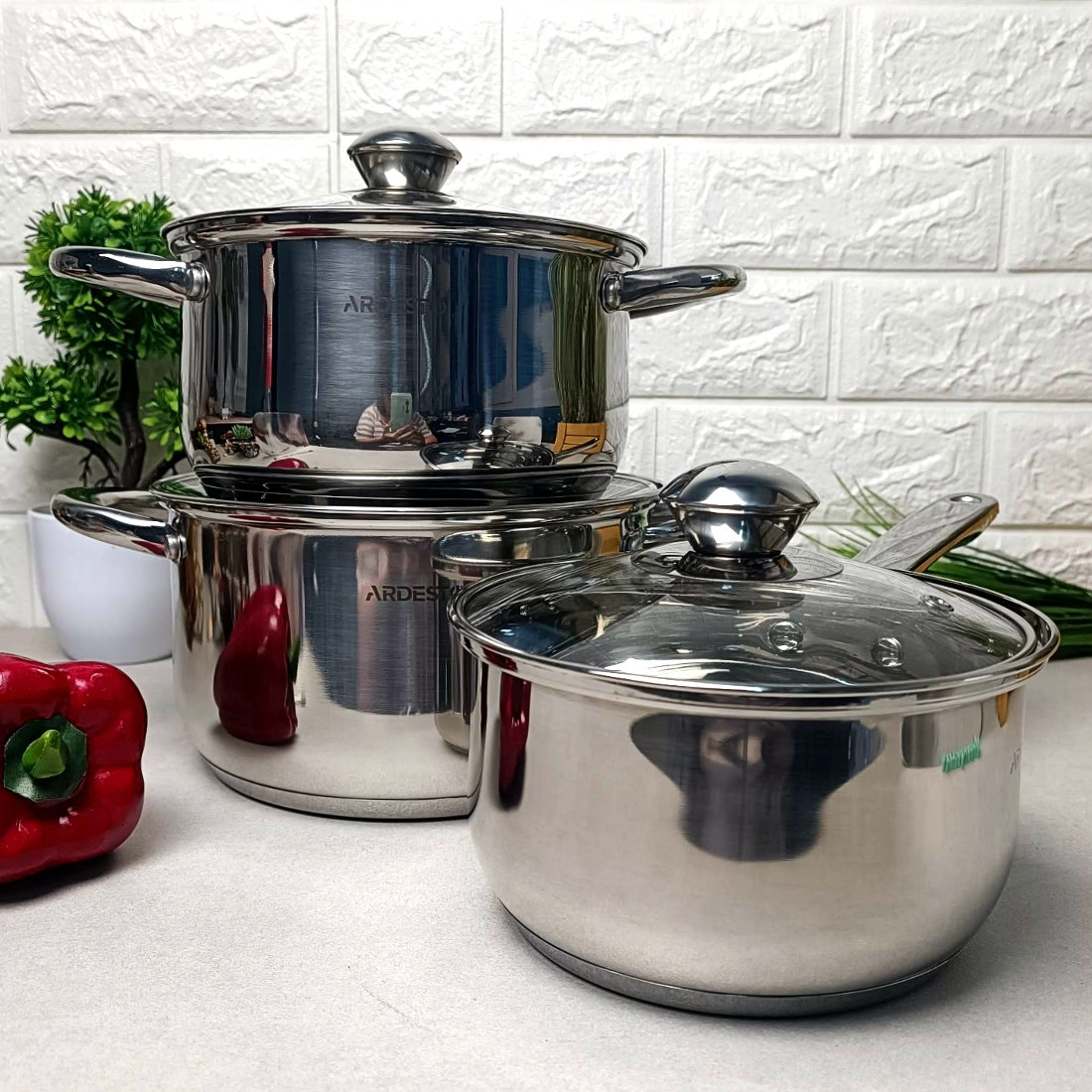Набір кухонного посуду Ardesto Gemini Gourmet з нержавіючої сталі, 2 каструлі та ковш для всіх плит