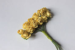 Паперові жовті флористичні троянди, пучок 12шт, діаметр 1,5см