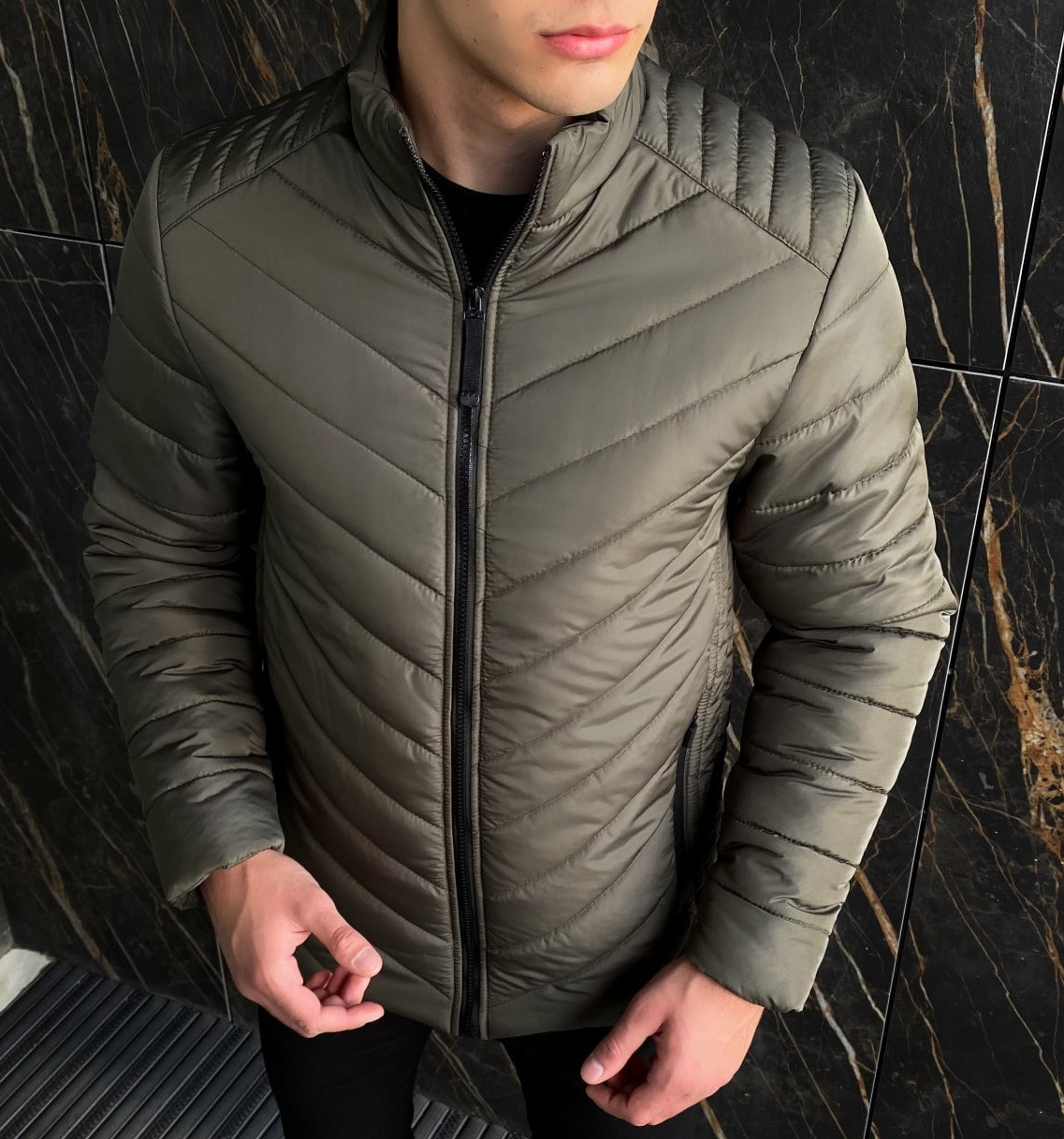 Куртка чоловіча весна-осінь стьобана Pobedov Jacket хакі Туреччина. Живе фото (весняна куртка), фото 1