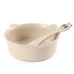 Тарілка з ложкою пшеничної соломи для дітей A228 Panda Beige