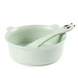 Тарілка з ложкою соломи пшениці для дітей A228 Panda Green