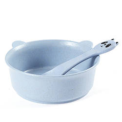 Тарілка з ложкою пшеничної соломи для дітей a228 panda фіолетовий