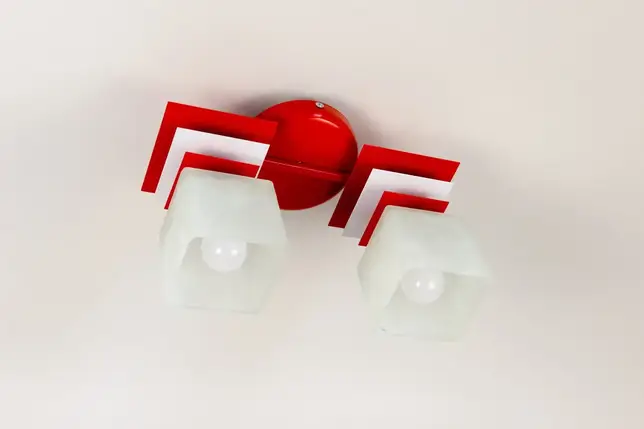 Люстра чорно-червоно-біла стельова на 2 плафони для кухні, спальні, дитячої, коридору Айстра/2, фото 2