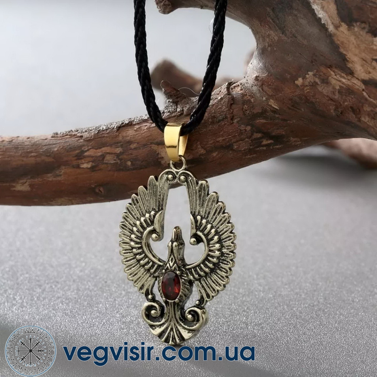 Кулон підвіска старовинний Фенікс з червоним каменем амулет талісманн