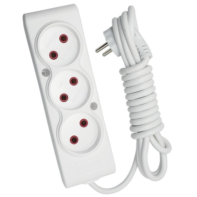 Подовжувач мережевого переноска 3 метри ТЕССО на 3 розетки без вимикача із заземленням | 10A, 3m | Білий, фото 1