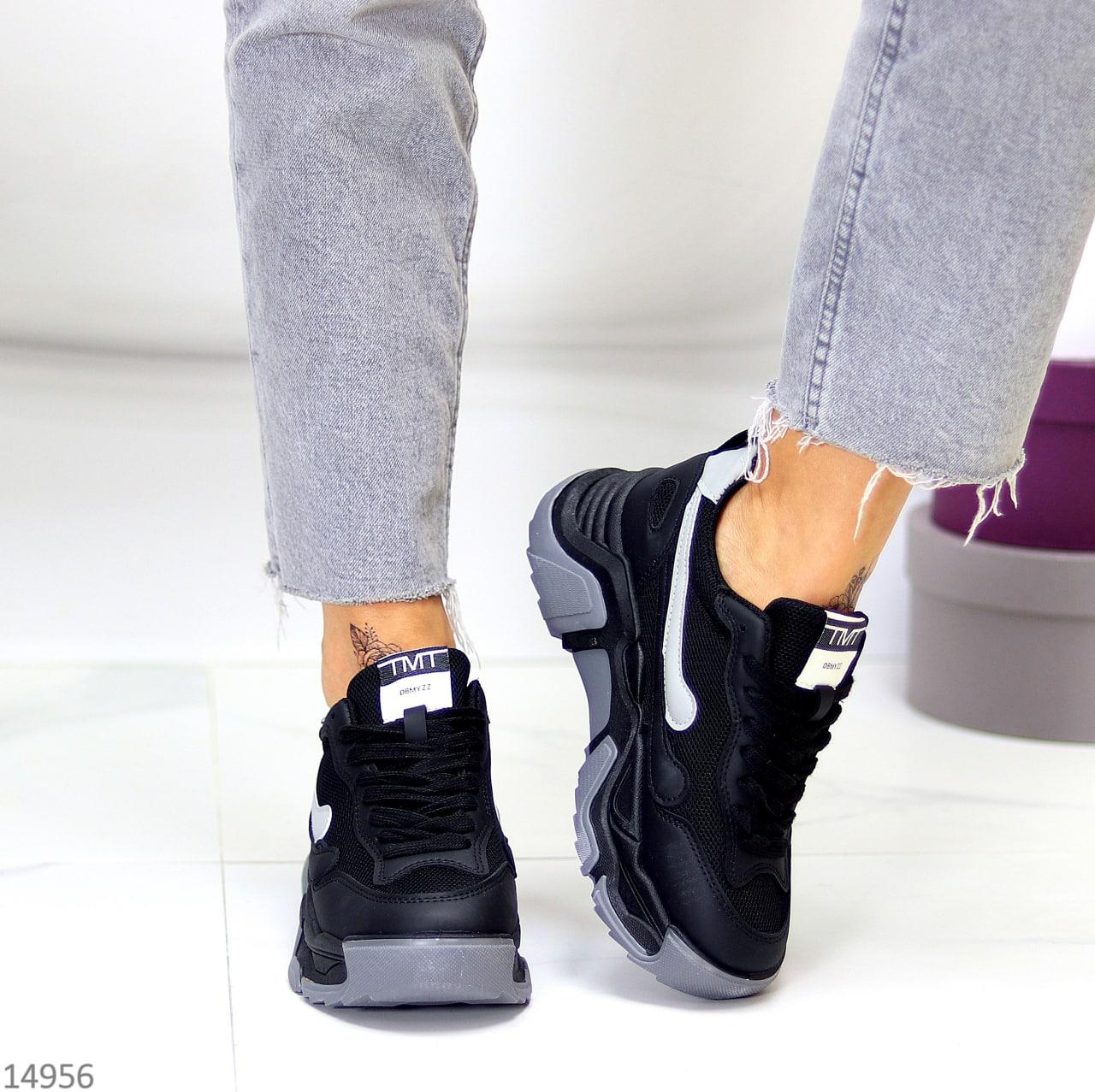 Женские черные кроссовки на платформе, модные черные демисезонные кроссовки, купить недорого - фото 5 - id-p1664297402