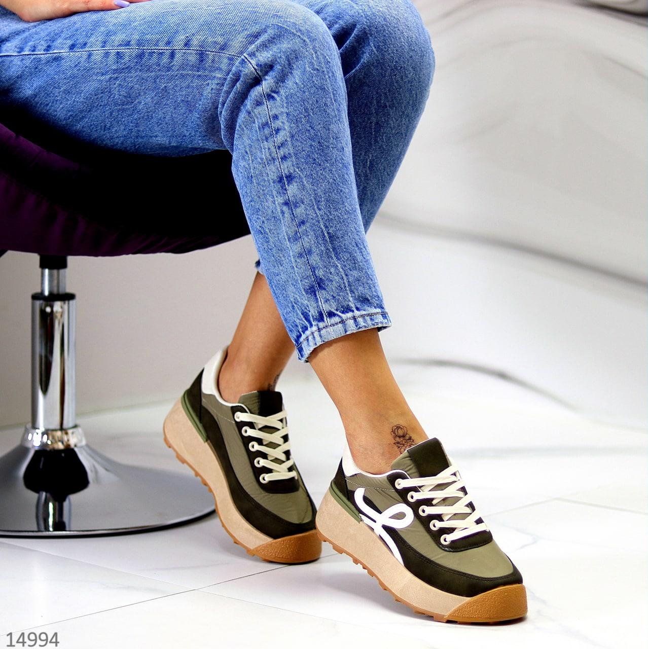 Женские текстильные оливковые кроссовки, модные яркие демисезонные кроссовки, купить недорого - фото 5 - id-p1664306379