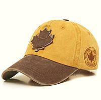 Кепка Бейсболка Canada, Maple leaf (Канада, Кленовый лист) с изогнутым козырьком Желтая, Унисекс WUKE One size