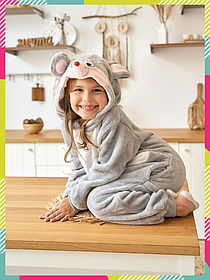Дитячі кигуруми і піжами Мишка сіра Kigurumirev Піжама кигуруми для дівчаток S, 105 - 115 см