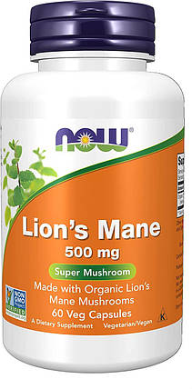 NOW Foods Lion's Mane (їжовик гребінчастий) 500 mg 60 Caps, фото 1