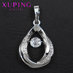 Кулон жіночий Xuping Jewelry медичне золото сріблястого кольору крапелька з камінчиками розмір виробу 23х11мм