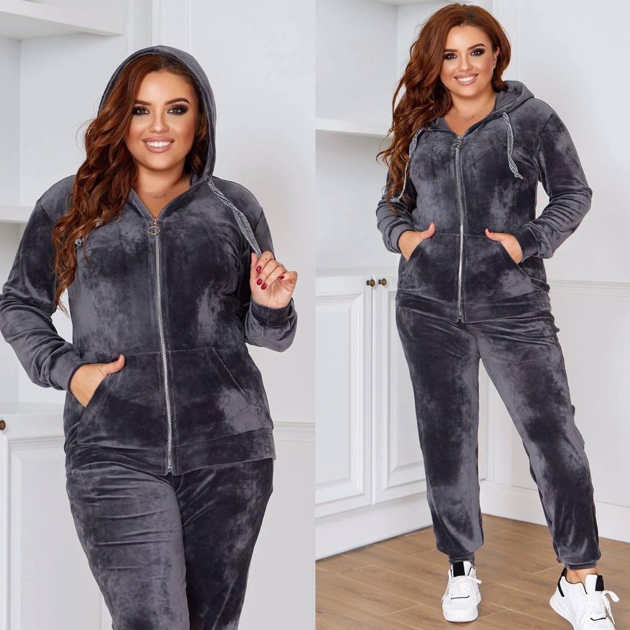 Жіночий велюровий спортивний костюм на змійці батал, фото 1