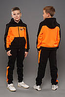 Теплый спортивный костюм подростковый для мальчика детский на флисе зимний стильный Owen Электрик Турецкий 146, Оранжевый