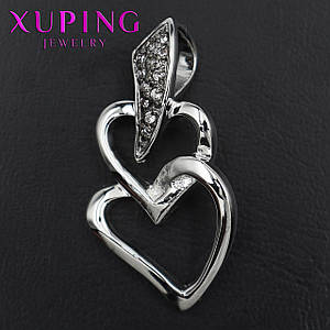 Кулон жіночий Xuping Jewelry медичне золото сріблястого кольору два серця розмір виробу 34х15 мм