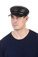 Кепка-капінка для чоловіків із натуральної шкіри чорна