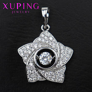 Кулон жіночий Xuping Jewelry медичне золото сріблястого кольору квіточок зі стразами розмір виробу 23х15мм