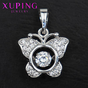 Кулон жіночий Xuping Jewelry медичне золото сріблястого кольору метелик із цирконієм розмір виробу 15х12 мм