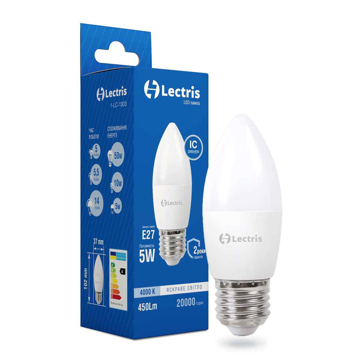 Світлодіодна лампа Lectris С37 5W 4000K 220V E27 1-LC-1303