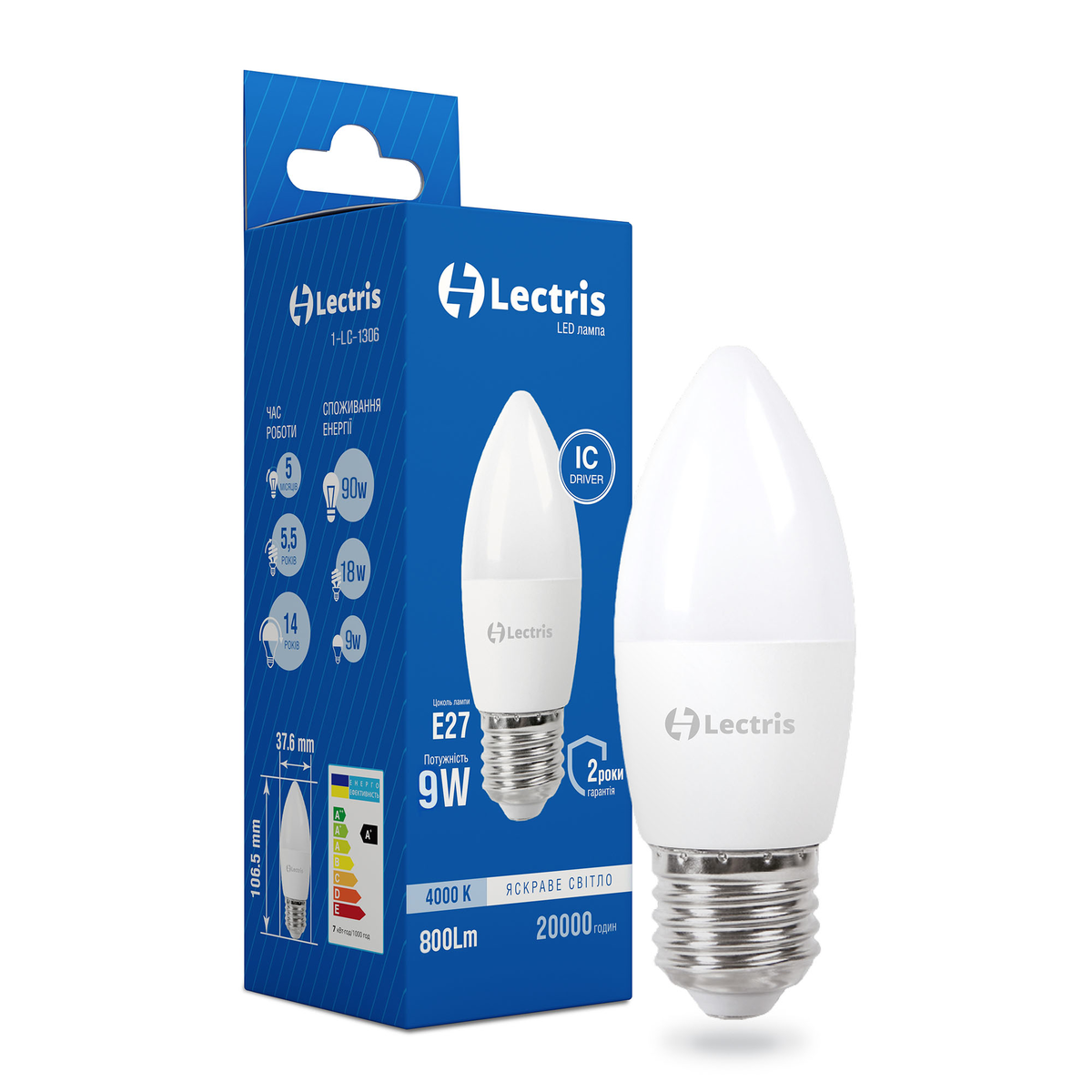 Світлодіодна лампа Lectris С37 9W 4000K 220V E27 1-LC-1306